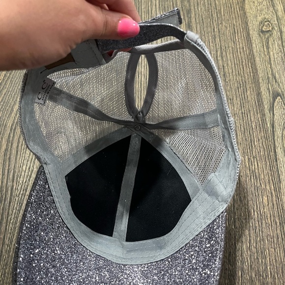 CC Cap Baseball Trucker Hat Summer Mesh Glitter Ponytail Gray One Size - Picture 3 of 4